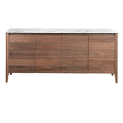 Credenza in noce con piano in vetro a imitazione del marmo