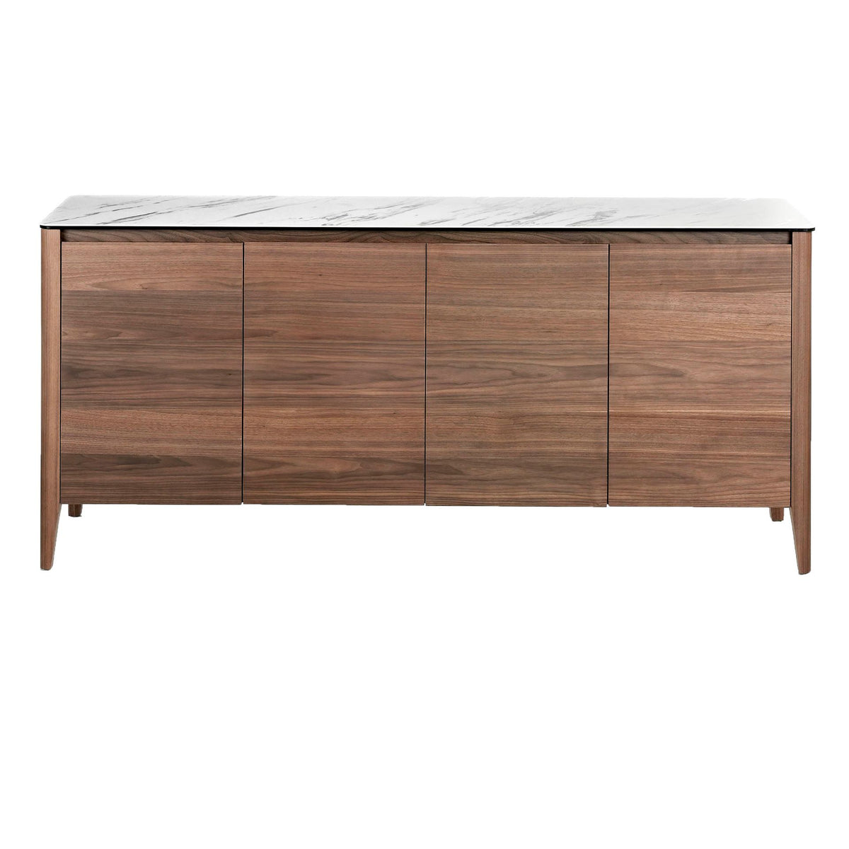 Credenza in noce con piano in vetro a imitazione del marmo