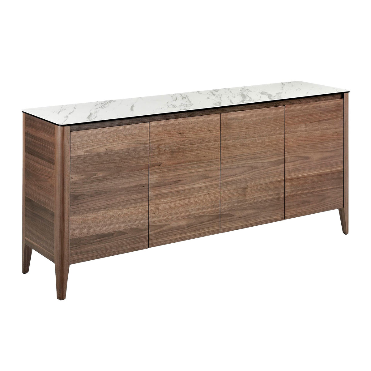 Credenza in noce con piano in vetro a imitazione del marmo