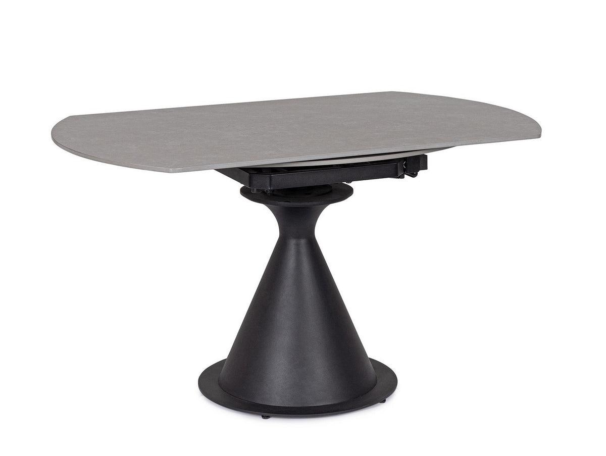 Tavolo rotondo allungabile in gres porcellanato effetto marmo 85-135 cm