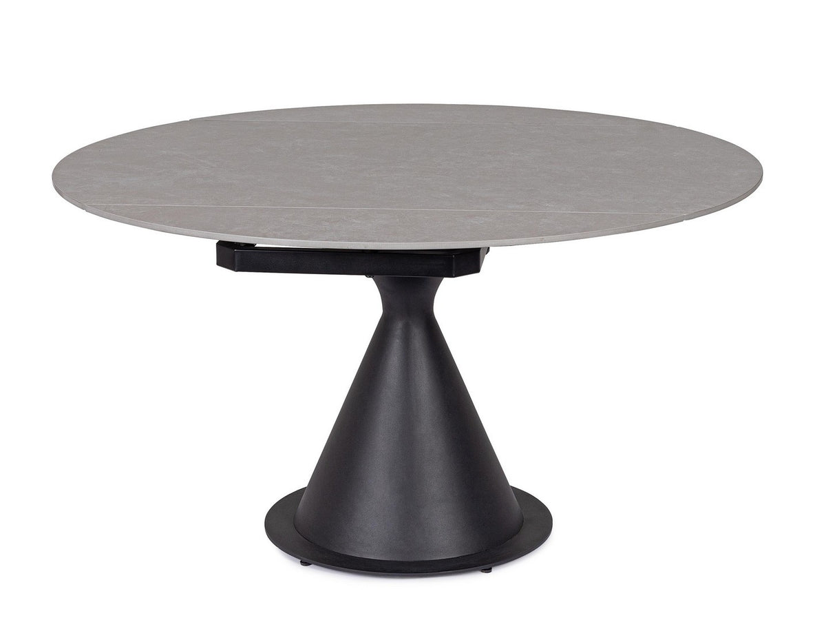 Tavolo rotondo allungabile in gres porcellanato effetto marmo 85-135 cm