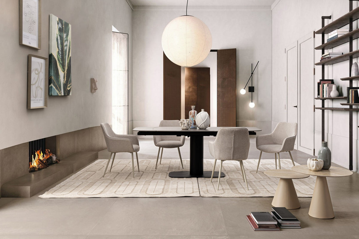 Tavolo allungabile in gres porcellanato effetto marmo 140-200x80 cm