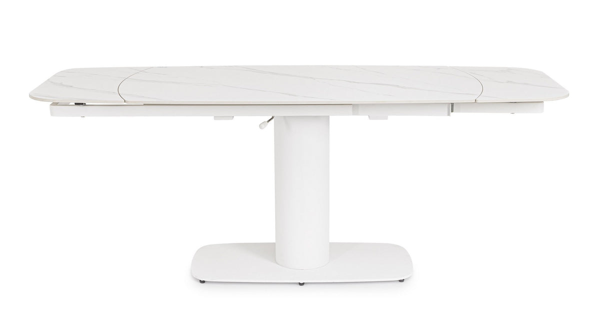 Tavolo allungabile in gres porcellanato effetto marmo 140-200x80 cm