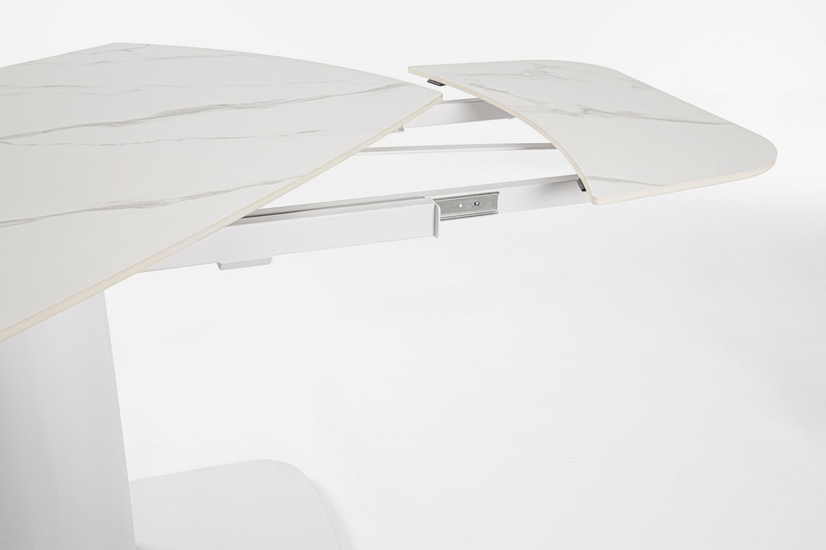 Tavolo allungabile in gres porcellanato effetto marmo 140-200x80 cm