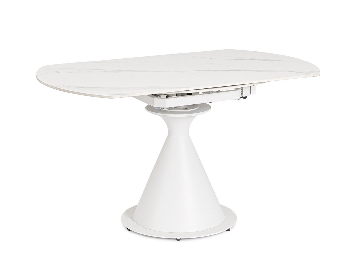 Tavolo rotondo allungabile in gres porcellanato effetto marmo 85-135 cm