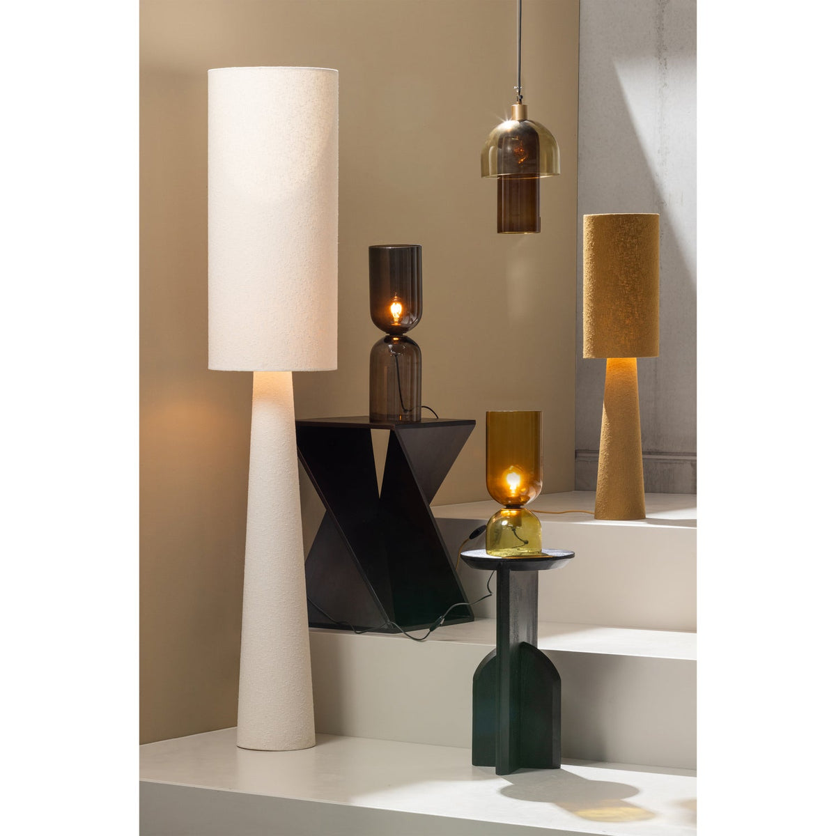 Lampada da terra loft xl metallo/bouclé naturale 187xø35cm