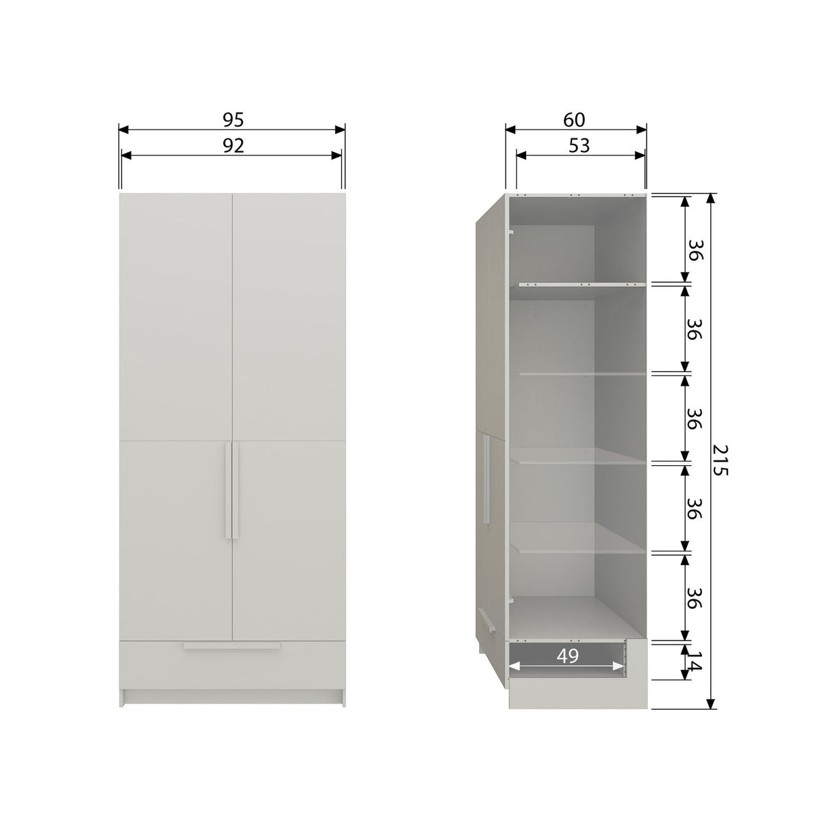 Armadio pure 2 pri spaccato pino polvere