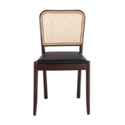 Sedia in rattan ed ecopelle nera