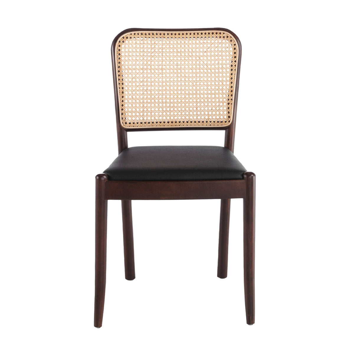 Sedia in rattan ed ecopelle nera