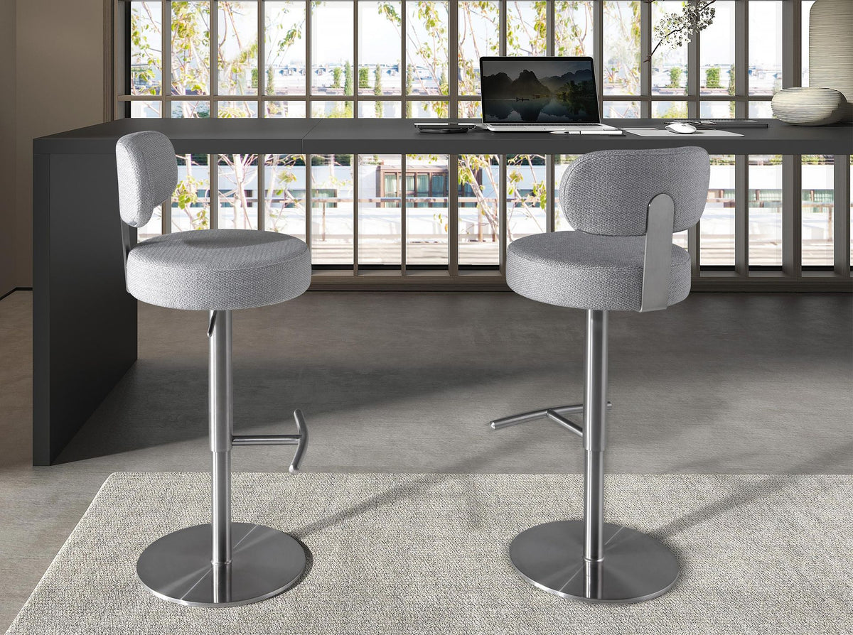 Sgabello girevole in tessuto grigio chiaro screziato