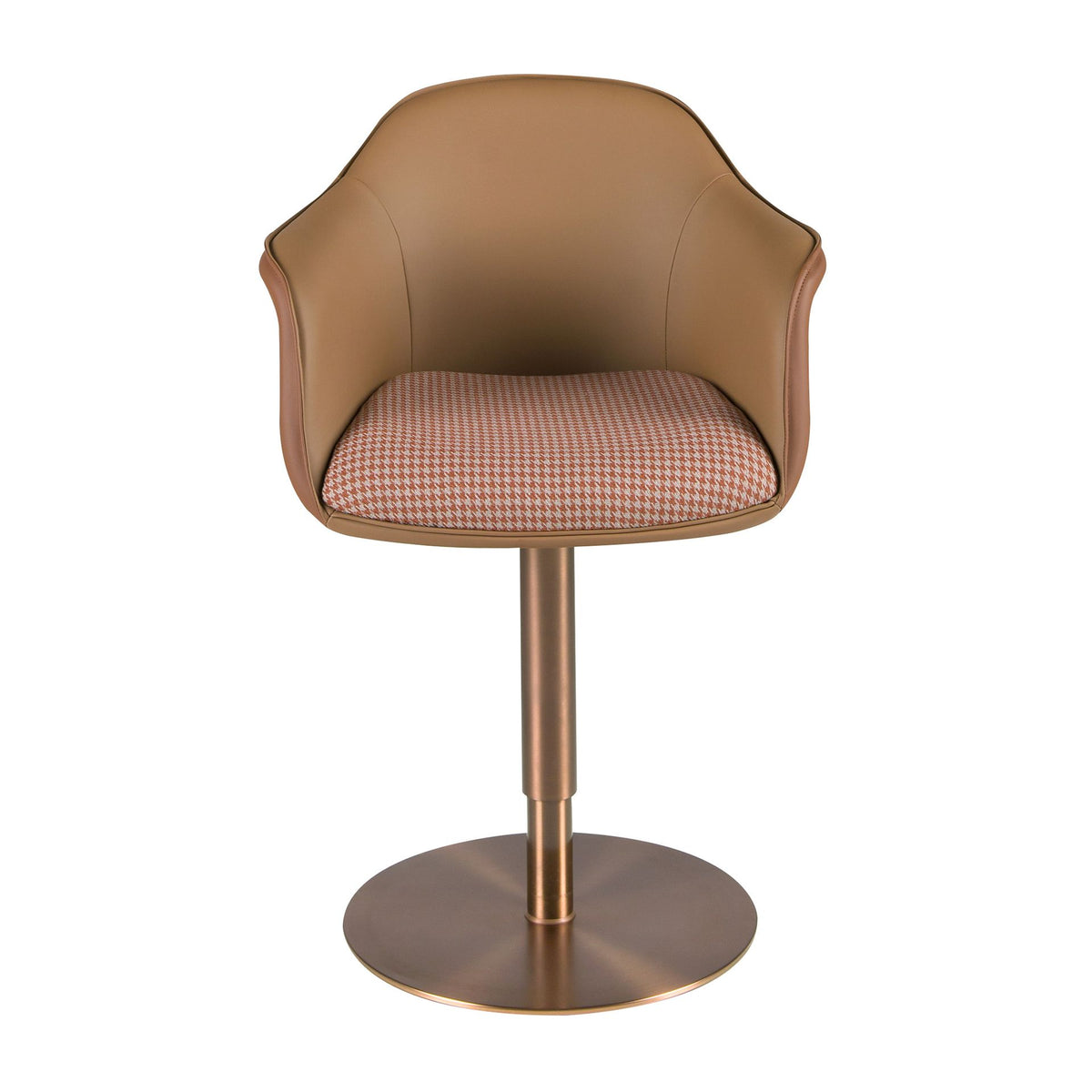 Sedia girevole tessuto marrone terracotta e beige e similipelle marrone