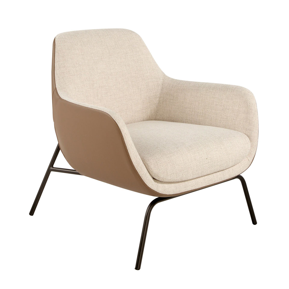 Poltrona in tessuto crema ed ecopelle marrone