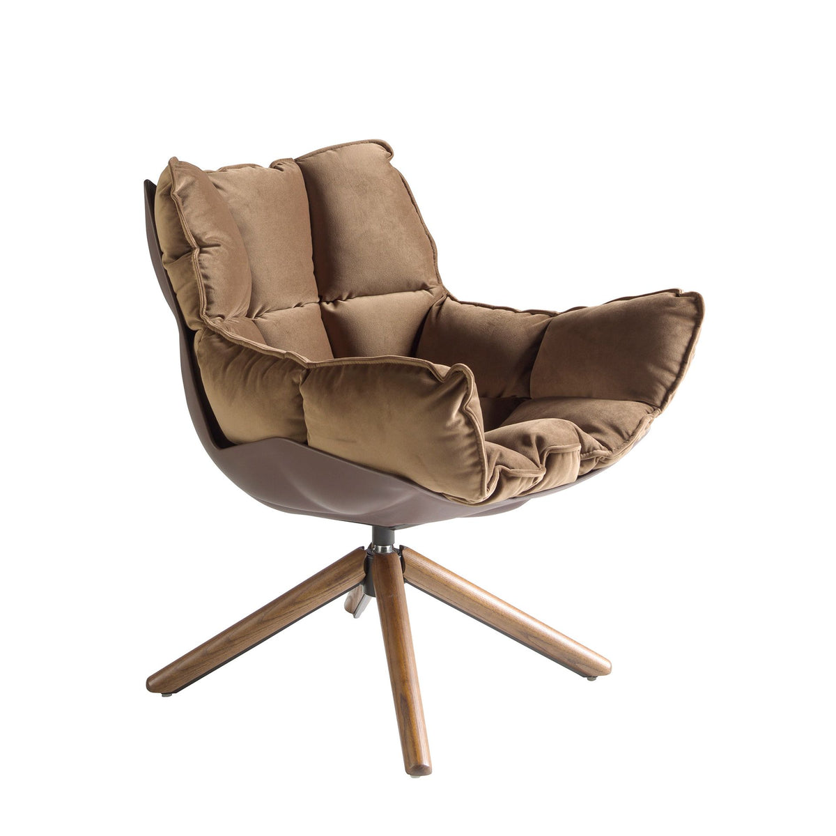 Poltrona girevole in velluto marrone e pvc marrone