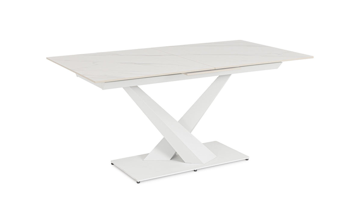 Tavolo allungabile in gres porcellanato effetto marmo 160-200x90 cm