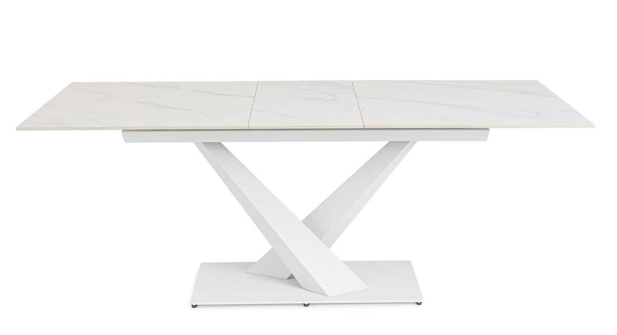 Tavolo allungabile in gres porcellanato effetto marmo 160-200x90 cm