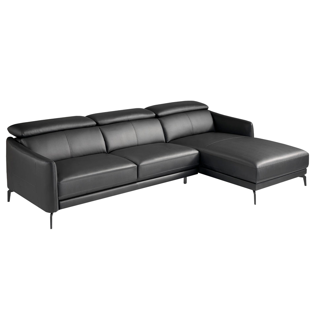 Divano chaise longue destro in pelle nera