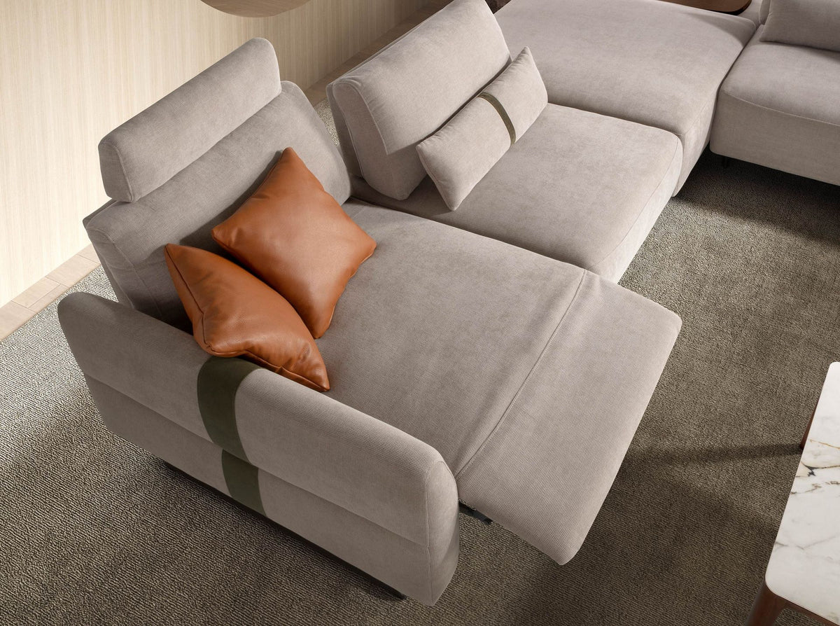 Divano chaise longue relax modulare destro in tessuto sabbia