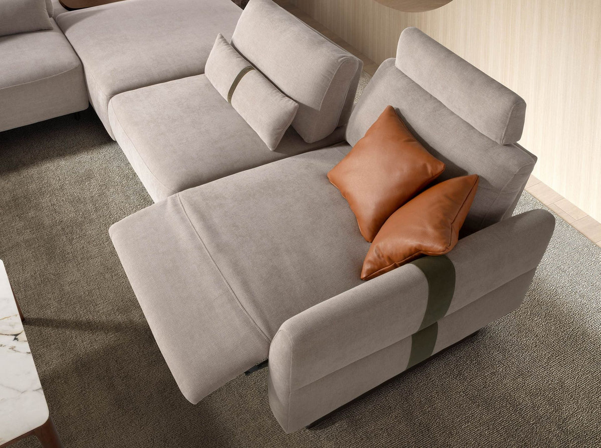 Divano chaise longue relax modulare sinistro in tessuto sabbia