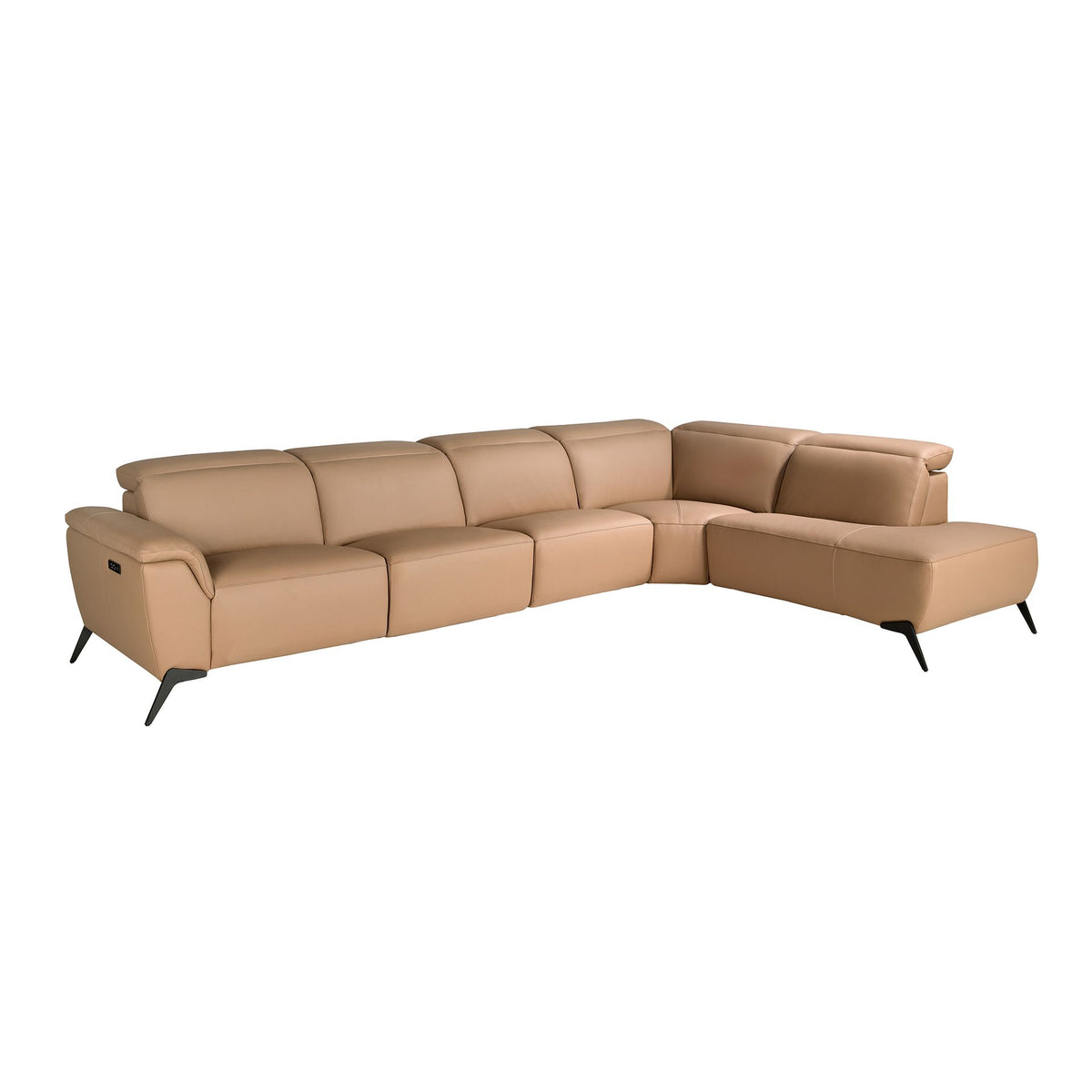 Divano chaise longue relax modulare destro in pelle marrone