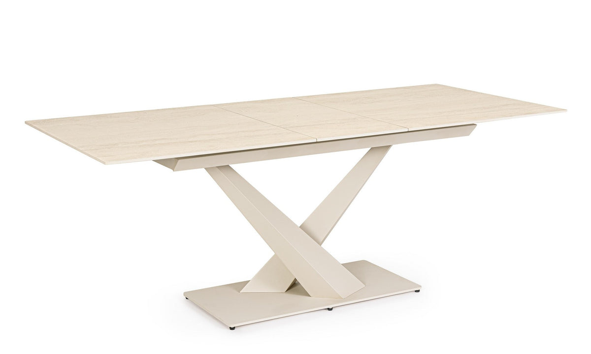 Tavolo allungabile in gres porcellanato effetto marmo 160-200x90 cm - Avorio