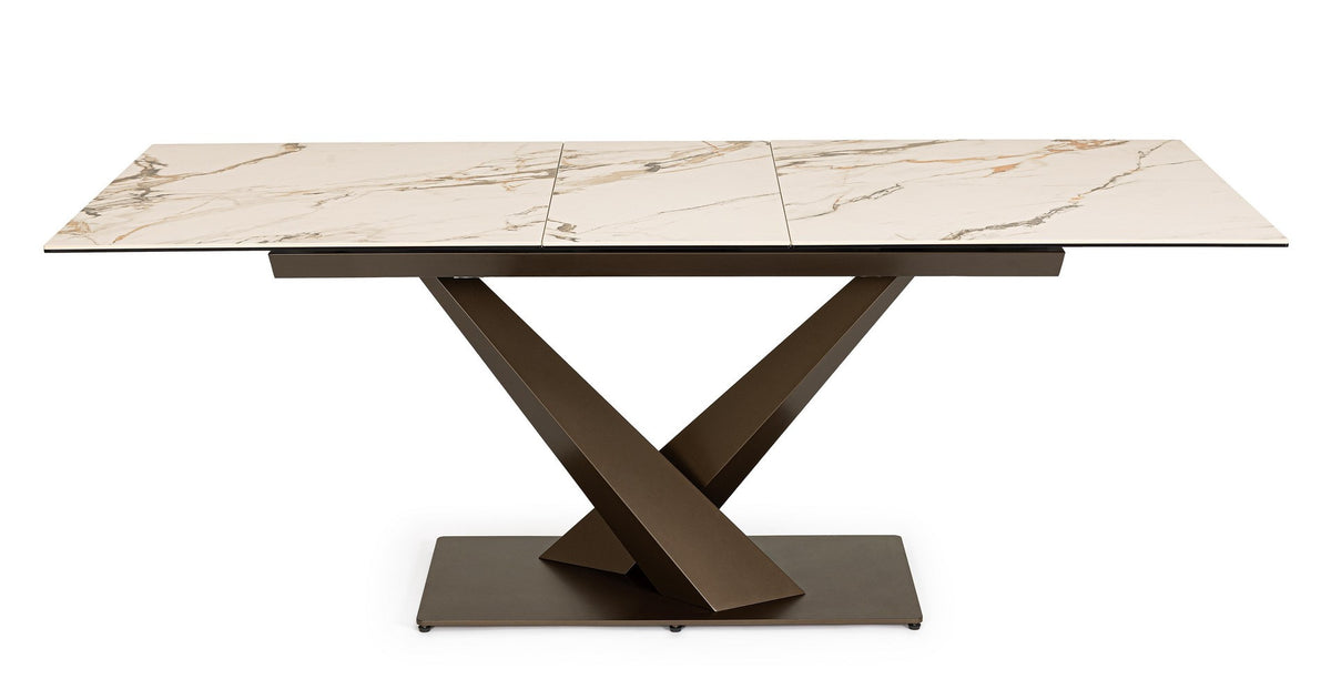 Tavolo allungabile in gres porcellanato effetto marmo 160-200x90 cm