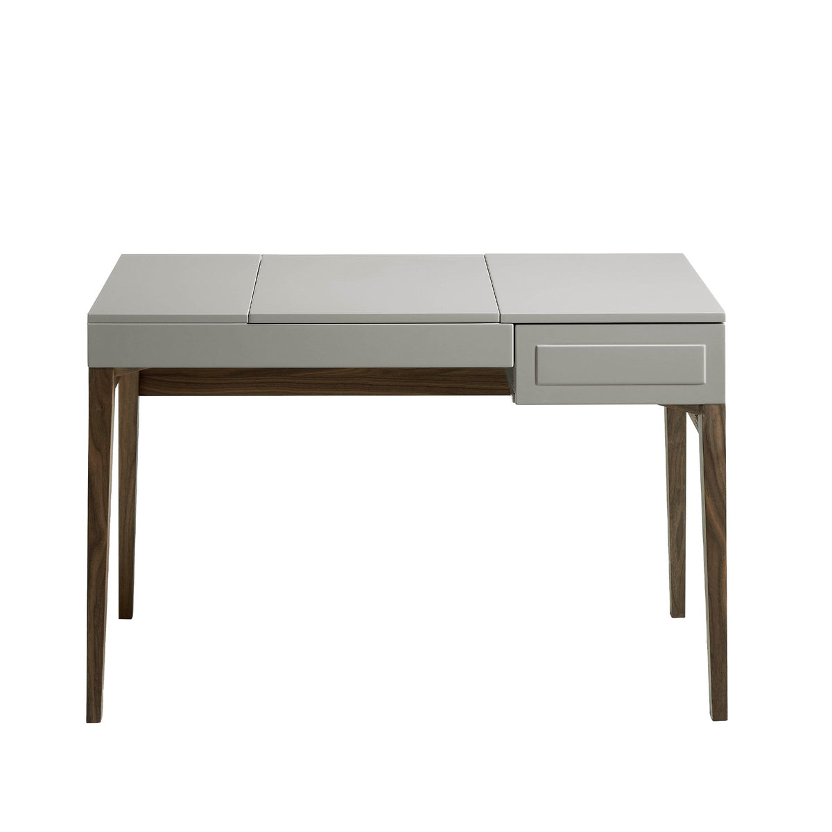 Comodino in legno grigio e noce con specchio