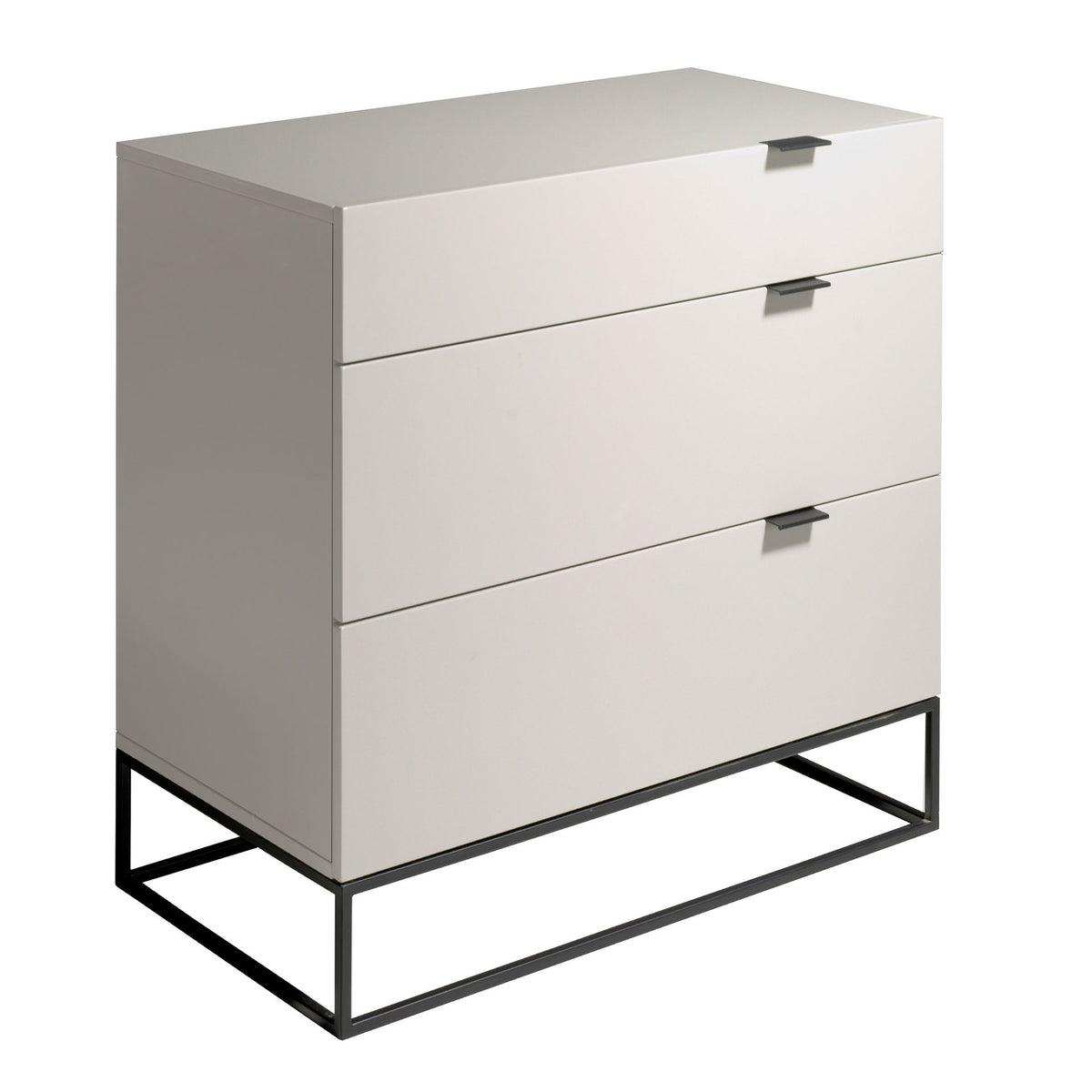 Cassettiera legno grigio e acciaio nero