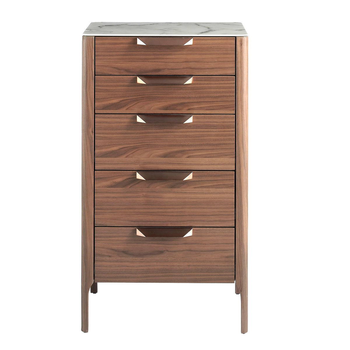 Chiffoniere in noce con piano in vetro effetto marmo