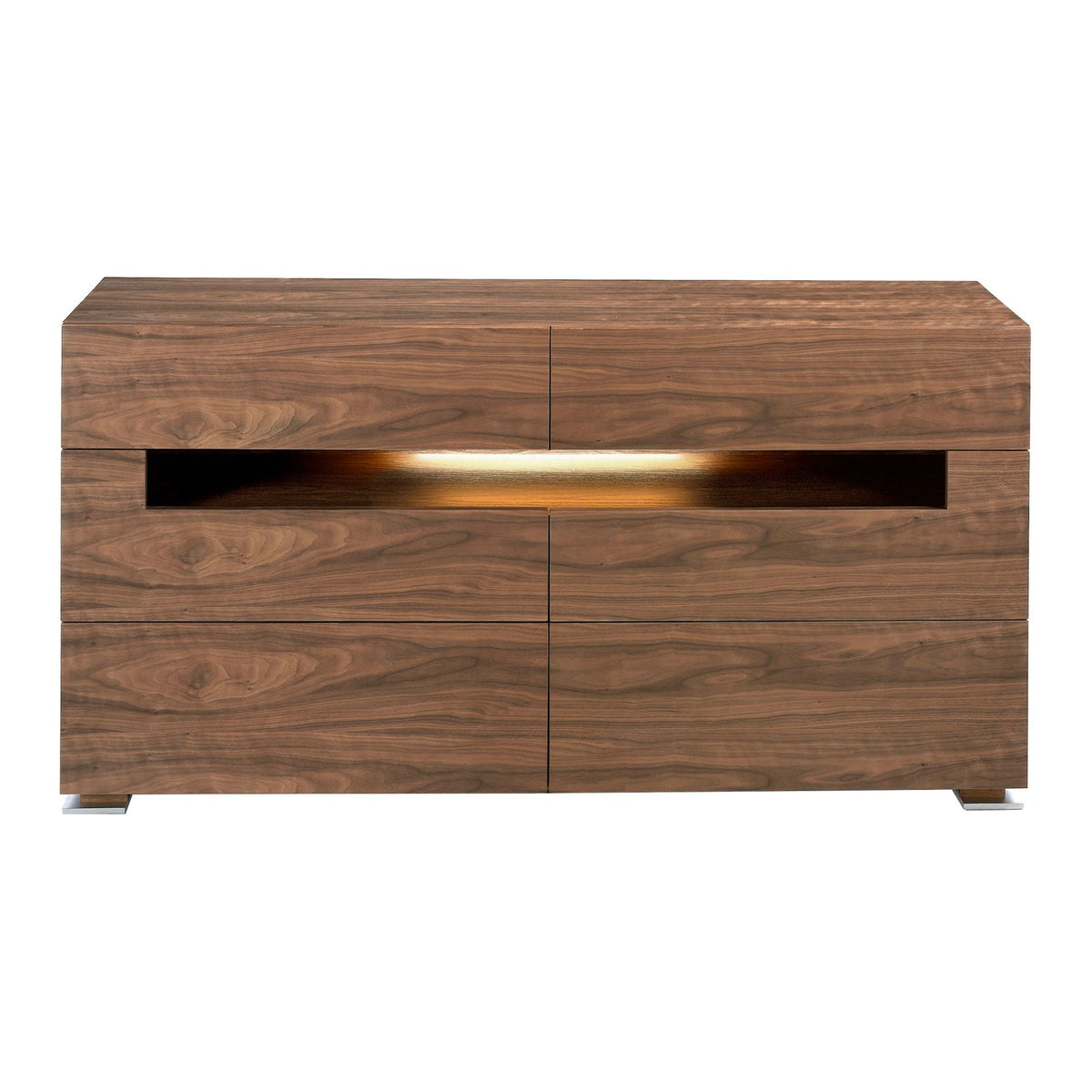 Credenza in noce e acciaio lucido con illuminazione interna