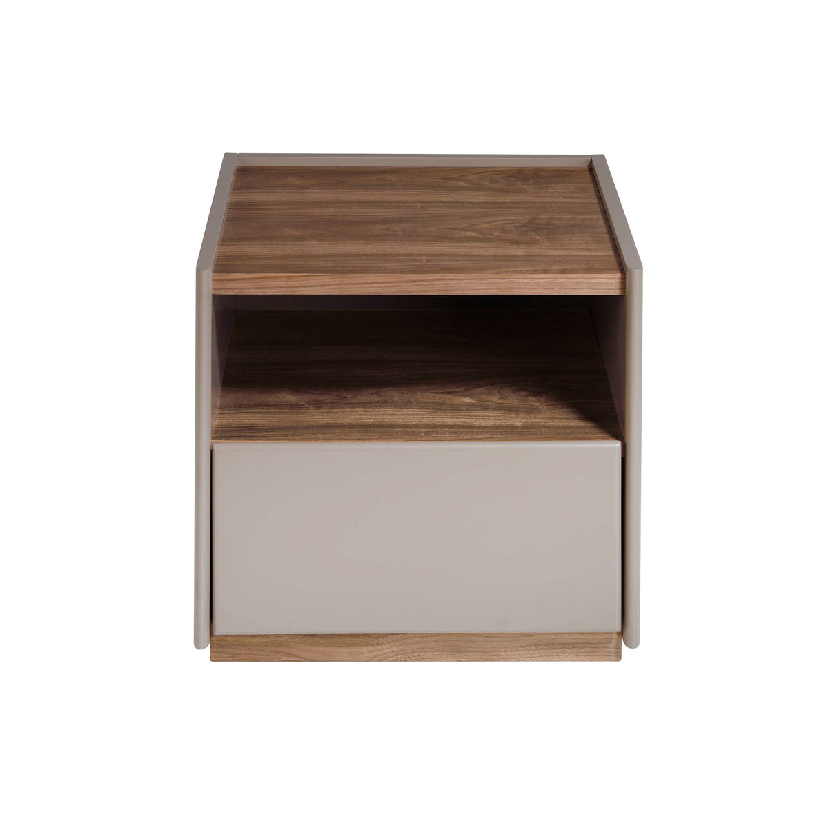 Comodino in legno grigio e noce