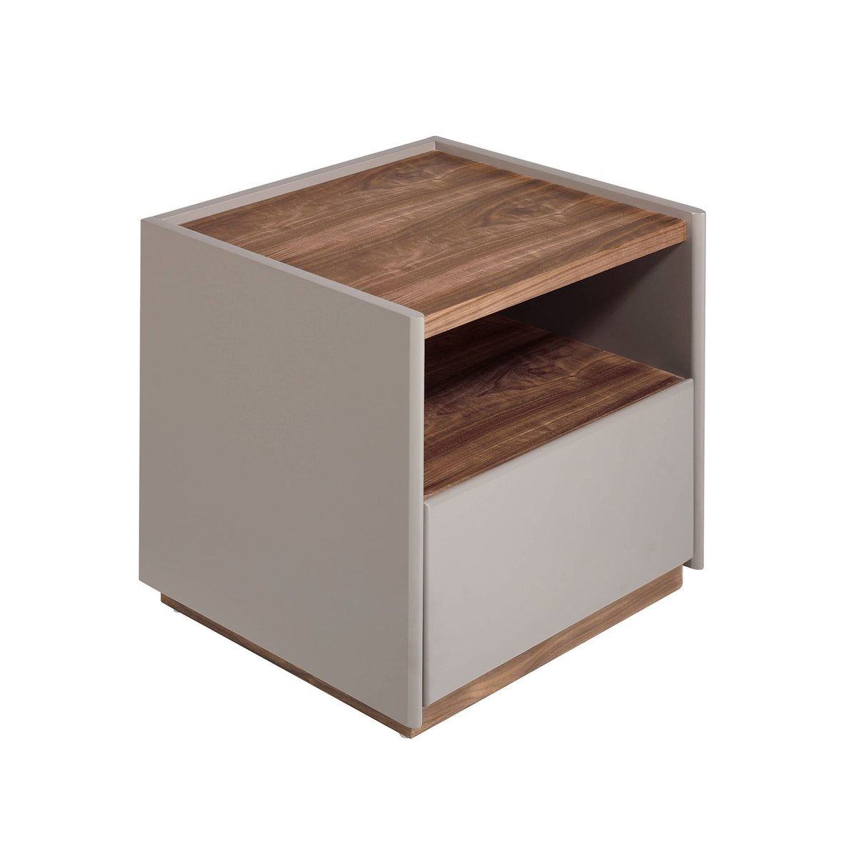 Comodino in legno grigio e noce