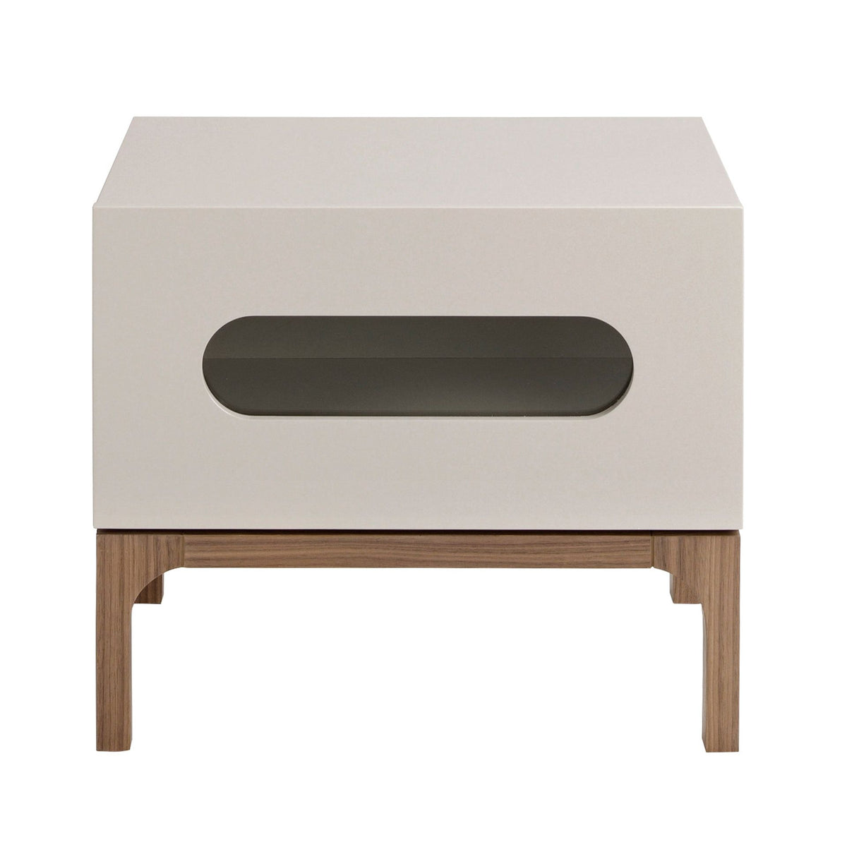 Comodino in legno grigio e noce con illuminazione interna