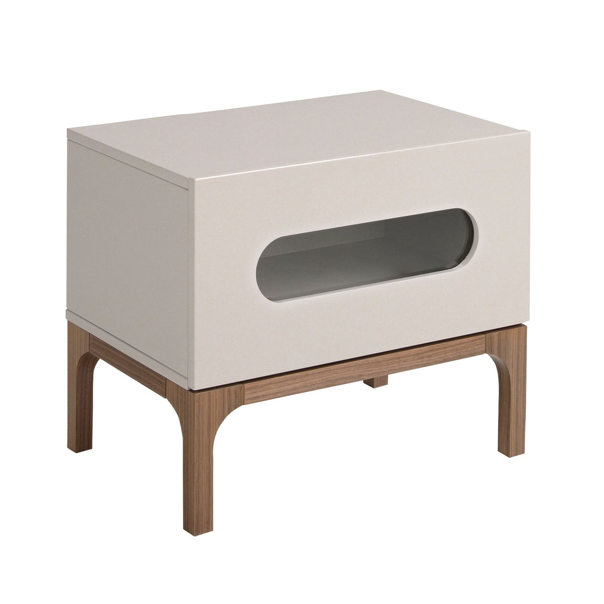 Comodino in legno grigio e noce con illuminazione interna