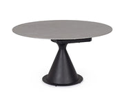 Tavolo rotondo allungabile in gres porcellanato effetto marmo 85-135 cm - Nero con piano grigio opaco