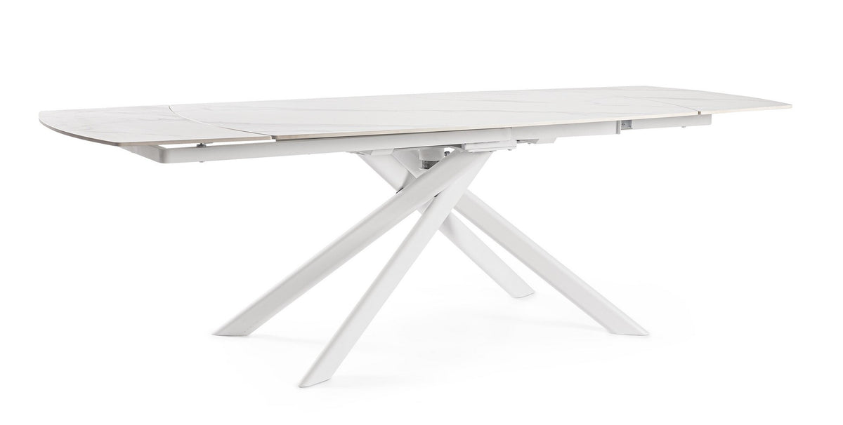 Tavolo allungabile in gres porcellanato effetto marmo 160-240x90 cm - Bianco con piano bianco opaco