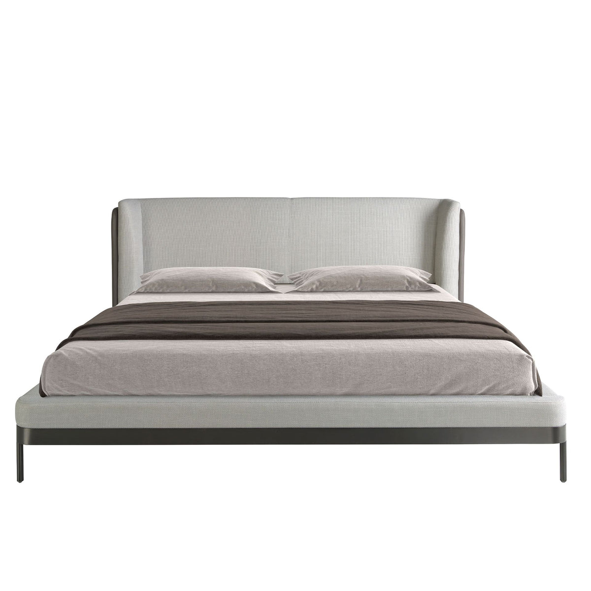 Letto in tessuto grigio chiaro e similpelle grigio scuro