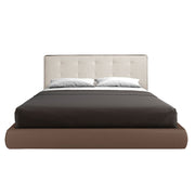Letto imbottito in tessuto marrone ed ecopelle marrone