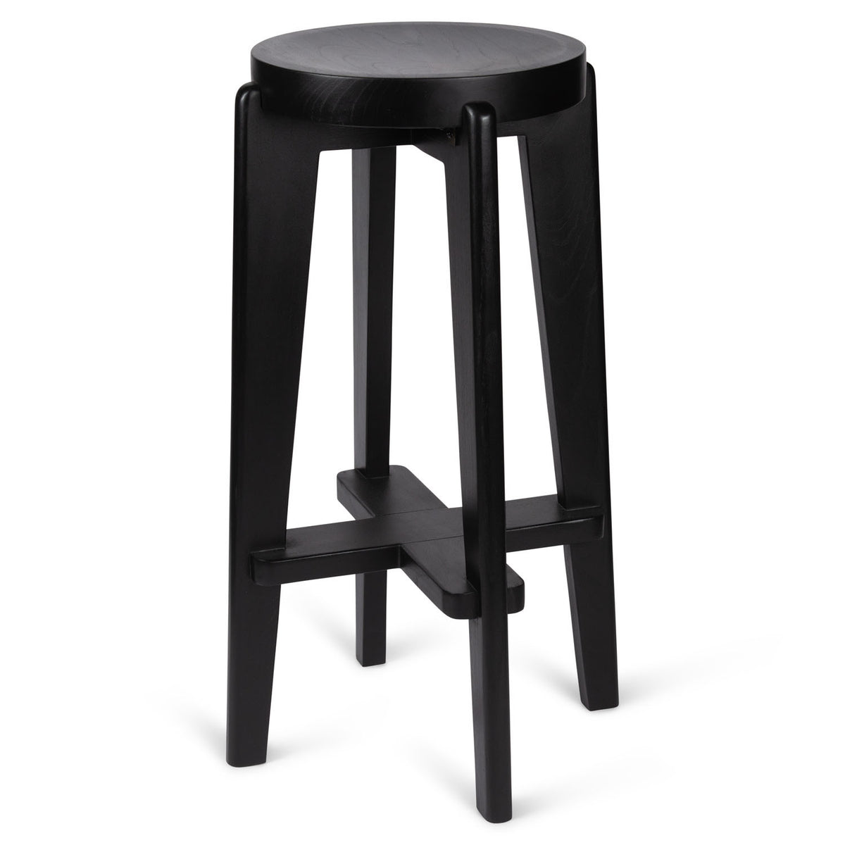 High Bar Stool Wood DT.W.19. H78cm - Charcoal Black - Pierre Jeanneret Edition