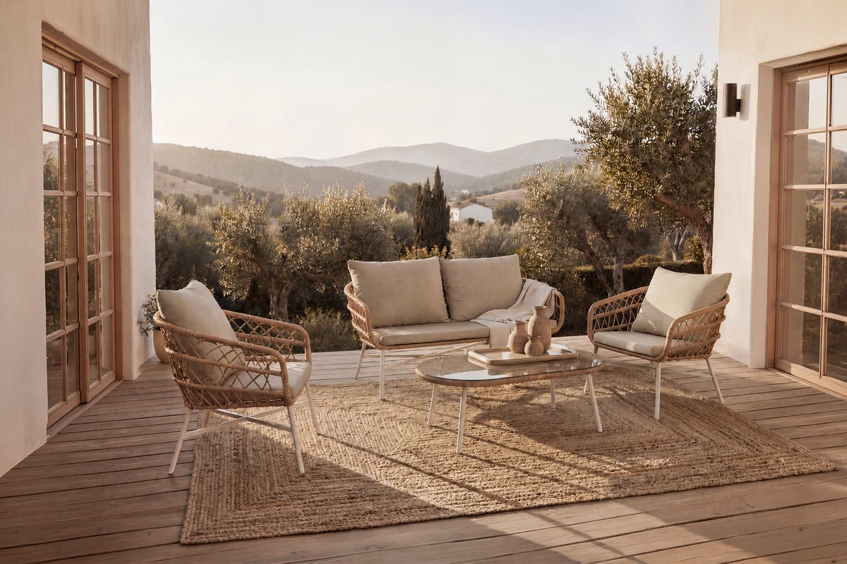 Set da giardino PERUGIA – divano, 2 poltrone e tavolino - Bianco