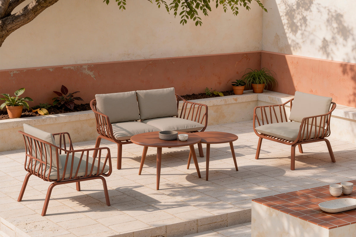 Set da giardino MIKONOS – divano, 2 poltrone e tavolino - Terracotta