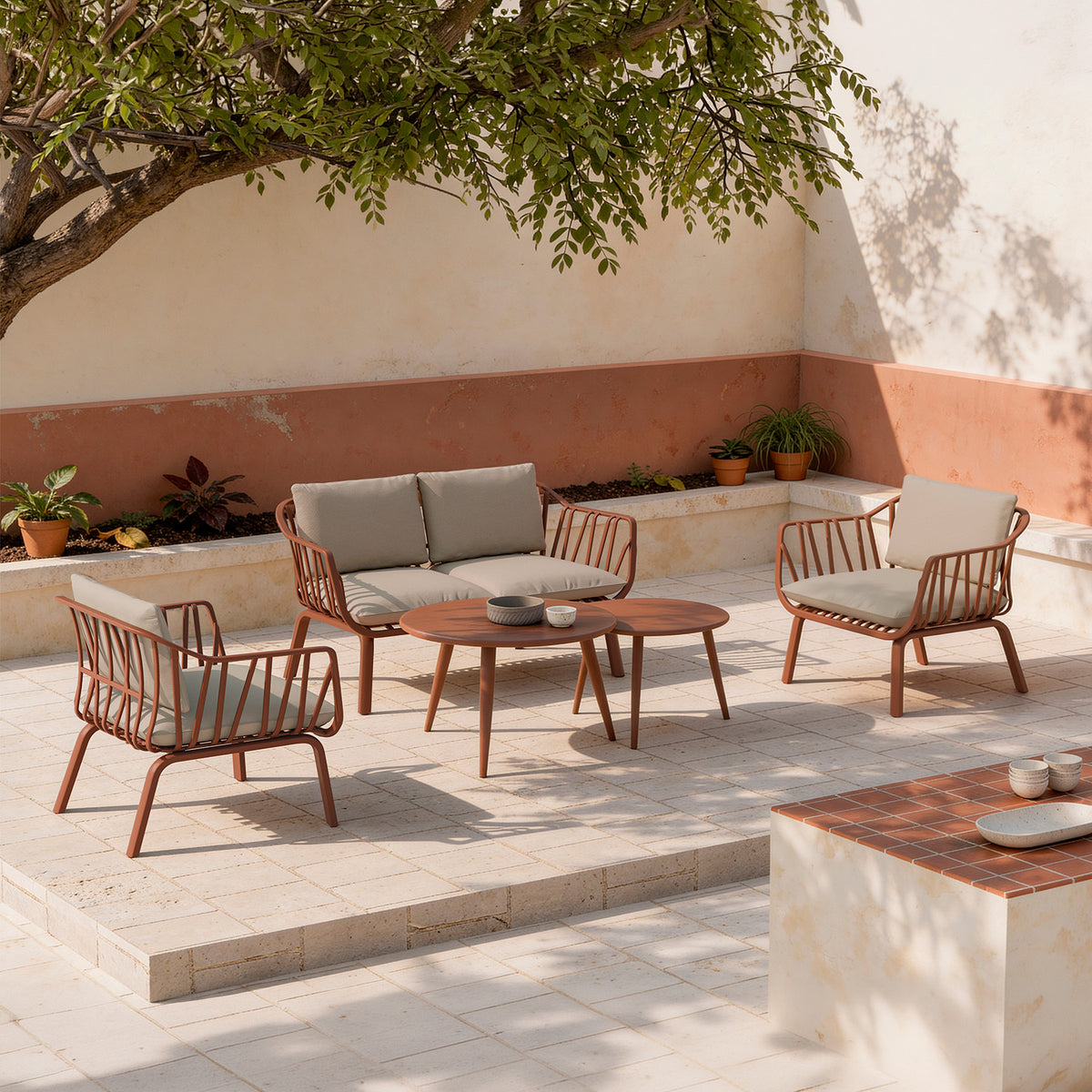 Set da giardino MIKONOS – divano, 2 poltrone e tavolino