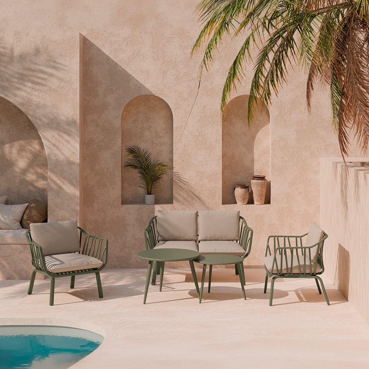 Set da giardino MIKONOS – divano, 2 poltrone e tavolino