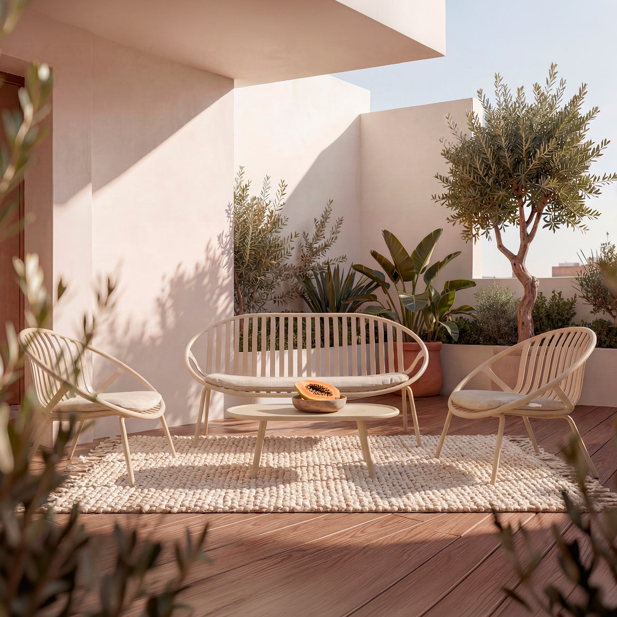 Set da giardino IBIZA – divano, 2 poltrone e tavolino
