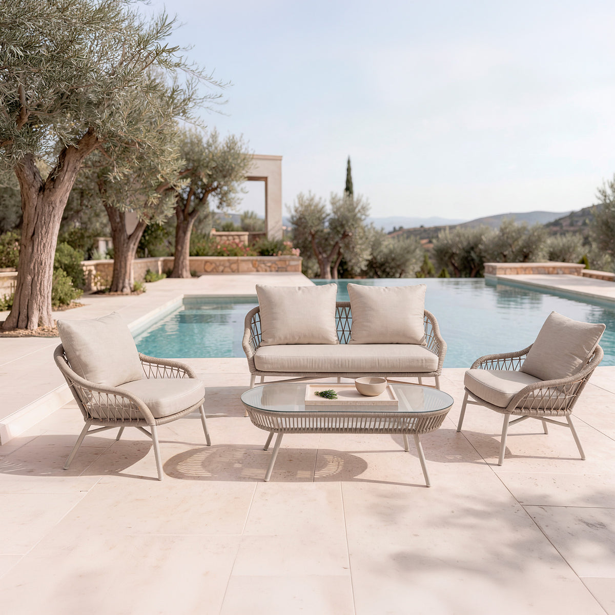 Set da giardino SALONICA – divano, 2 poltrone e tavolino