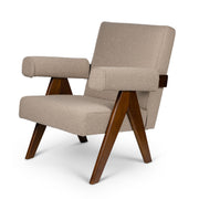 Poltrona Easy Lounge Eugene con braccioli Bouclè Taupe - struttura Dark Brown - Pierre Jeanneret Edition