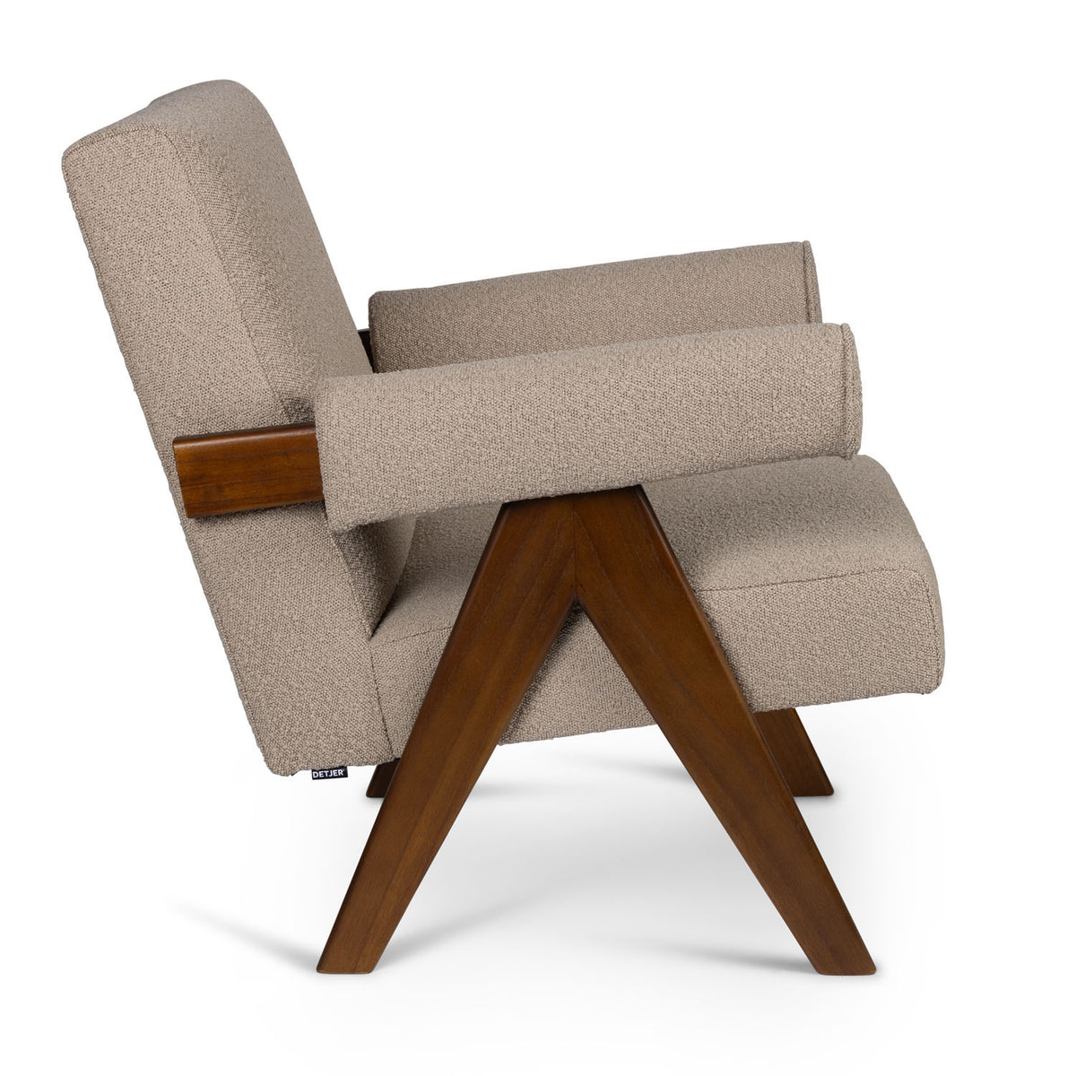 Poltrona Easy Lounge Eugene con braccioli Bouclè Taupe - struttura Dark Brown - Pierre Jeanneret Edition