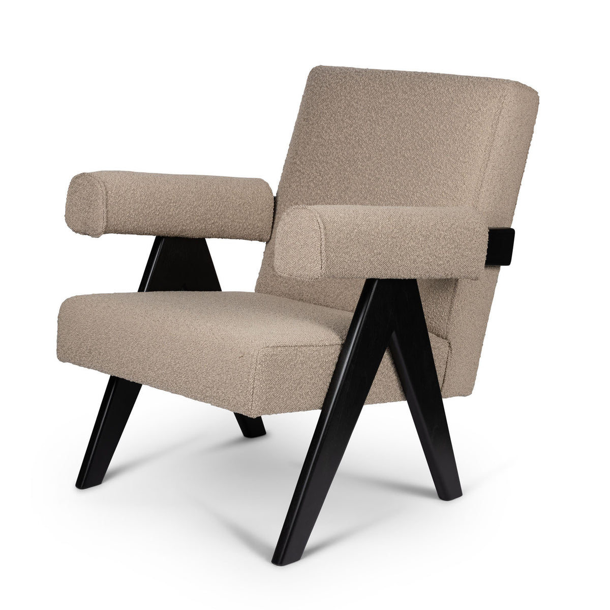Poltrona Easy Lounge Eugene con braccioli Bouclè Taupe - struttura Charcoal Black - Pierre Jeanneret Edition