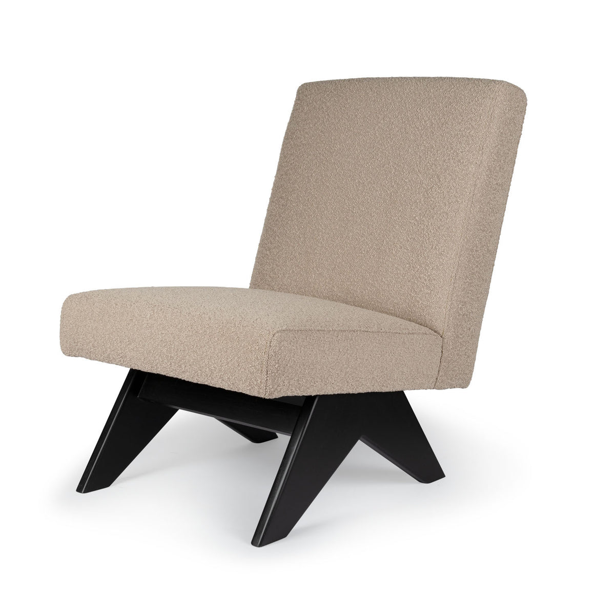 Poltrona Easy Lounge Eugene Armless Bouclè Taupe - struttura Charcoal Black - Pierre Jeanneret Edition