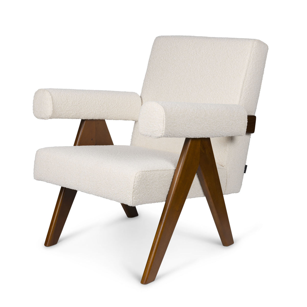 Poltrona Easy Lounge Eugene con braccioli Bouclè Crema - struttura Dark Brown - Pierre Jeanneret Edition