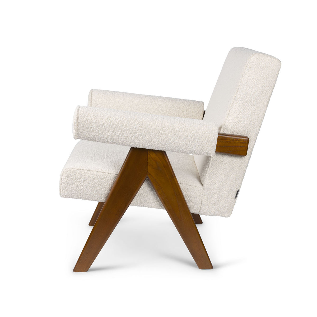 Poltrona Easy Lounge Eugene con braccioli Bouclè Crema - struttura Dark Brown - Pierre Jeanneret Edition